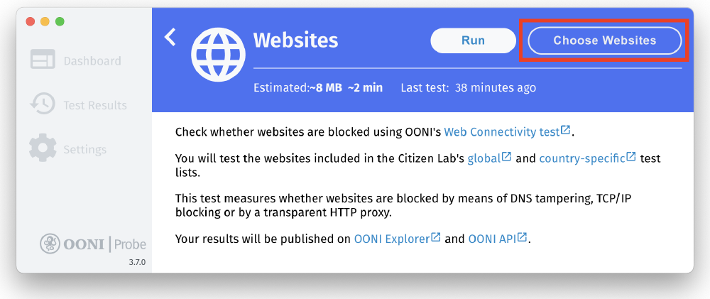 Choose websites button Choose websites button